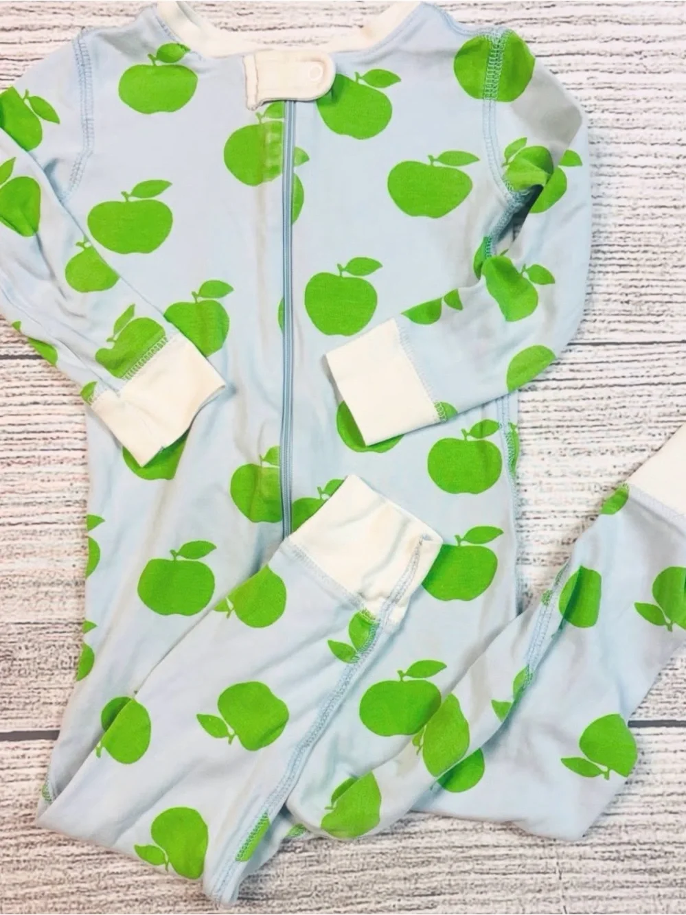The Beaufort Bonnet Company Baby Blue Pajama Set with Green Apple Print